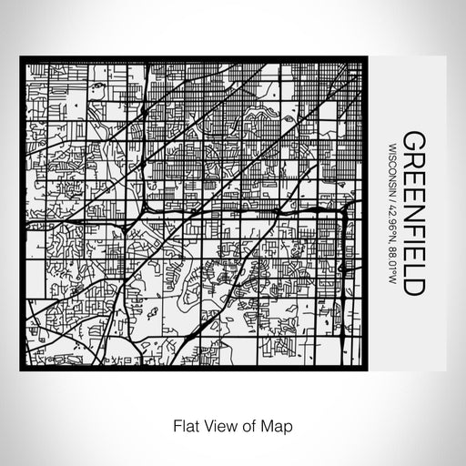 Rendered View of Greenfield Wisconsin Map on 20oz Stainless Steel Insulated Bottle with Bamboo Top in Matte White with printed Tactile Lines Map in Black