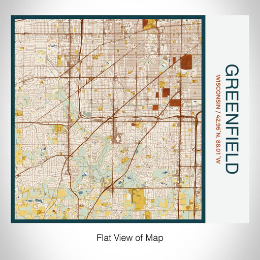 Rendered View of Greenfield Wisconsin Map on 17oz Stainless Steel Insulated Tumbler in Woodblock Map Style