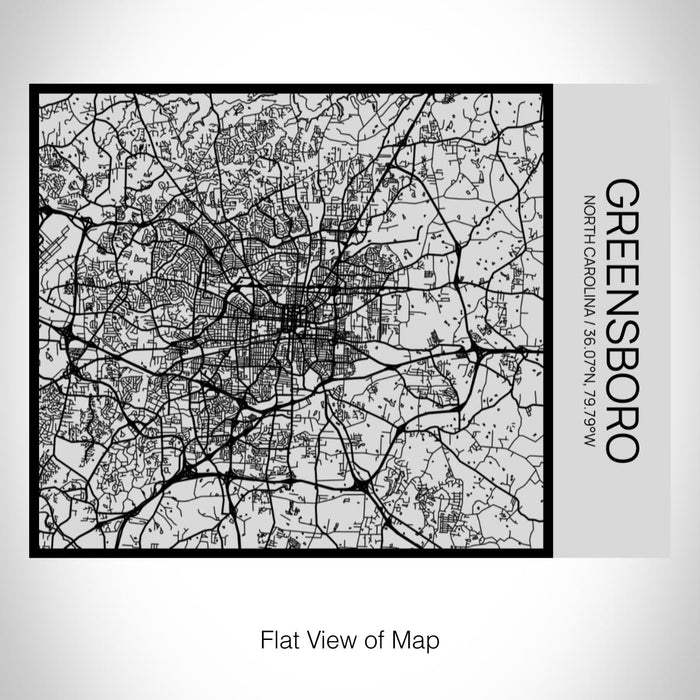 Rendered View of Greensboro North Carolina Map on 20oz Stainless Steel Insulated Bottle with Bamboo Top with printed Tactile Lines Map in Black