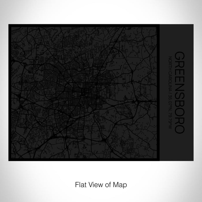 Rendered View of Greensboro North Carolina Map on 20oz Stainless Steel Insulated Bottle with Bamboo Top in Matte Black with printed Tactile Lines Map in Black