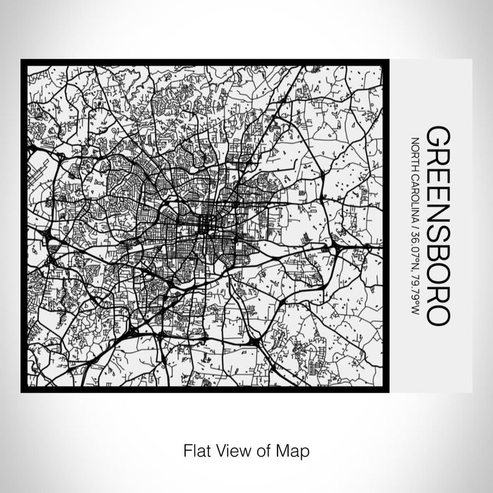 Rendered View of Greensboro North Carolina Map on 20oz Stainless Steel Insulated Bottle with Bamboo Top in Matte White with printed Tactile Lines Map in Black