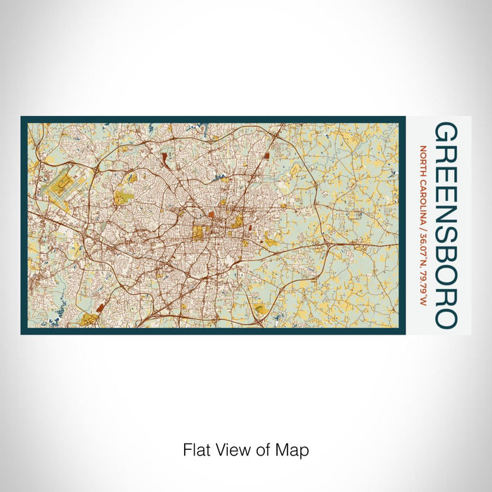 Rendered View of Greensboro North Carolina Map on 17oz Stainless Steel Insulated Bottle with printed woodblock style map