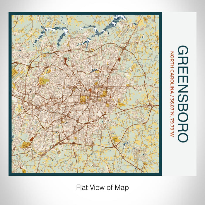 Rendered View of Greensboro North Carolina Map on 17oz Stainless Steel Insulated Tumbler in Woodblock Map Style