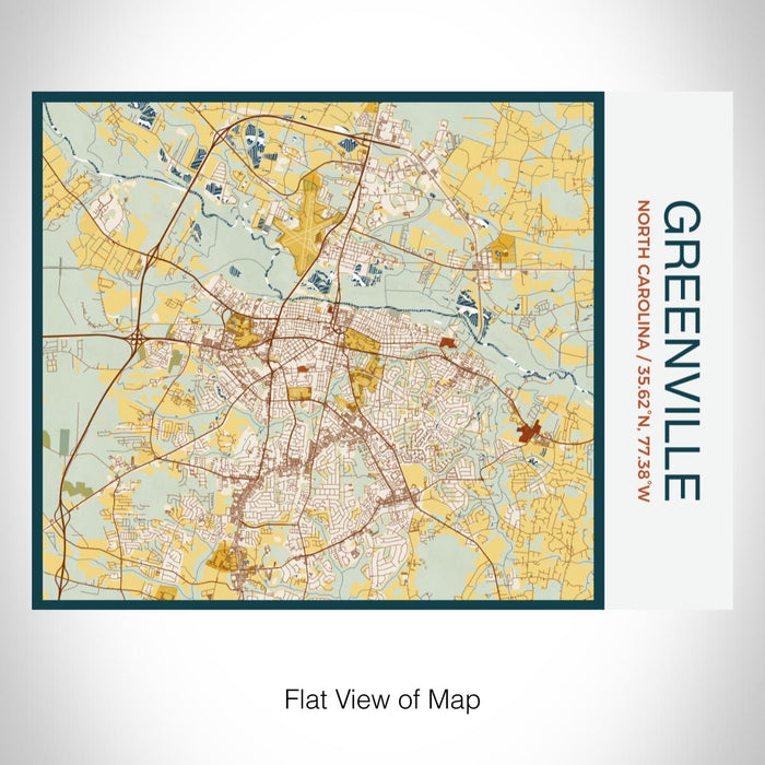 Rendered View of Greenville North Carolina Map on 20oz Stainless Steel Insulated Bottle with Bamboo Top with printed woodblock style map