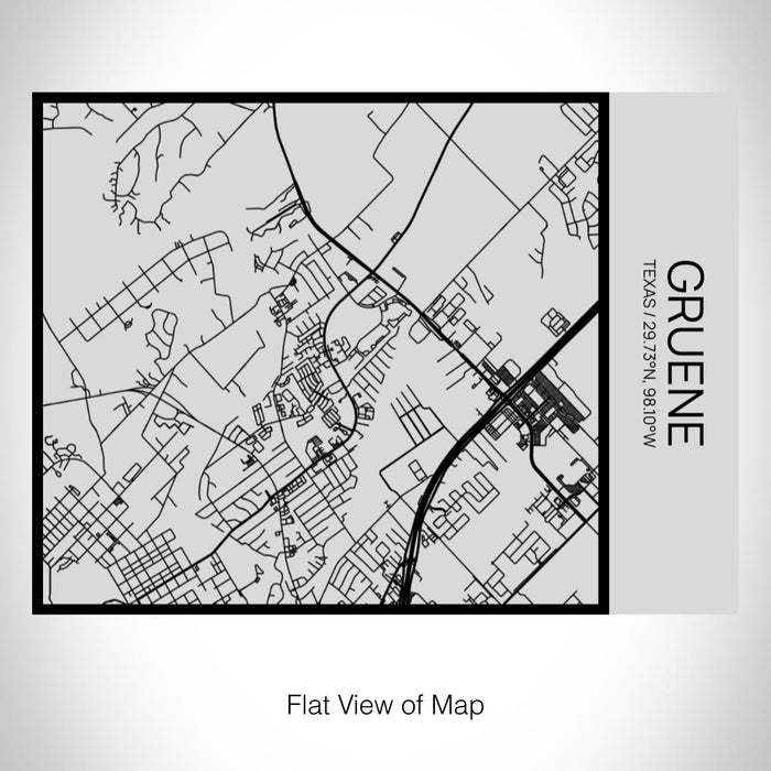 Rendered View of Gruene Texas Map on 20oz Stainless Steel Insulated Bottle with Bamboo Top with printed Tactile Lines Map in Black