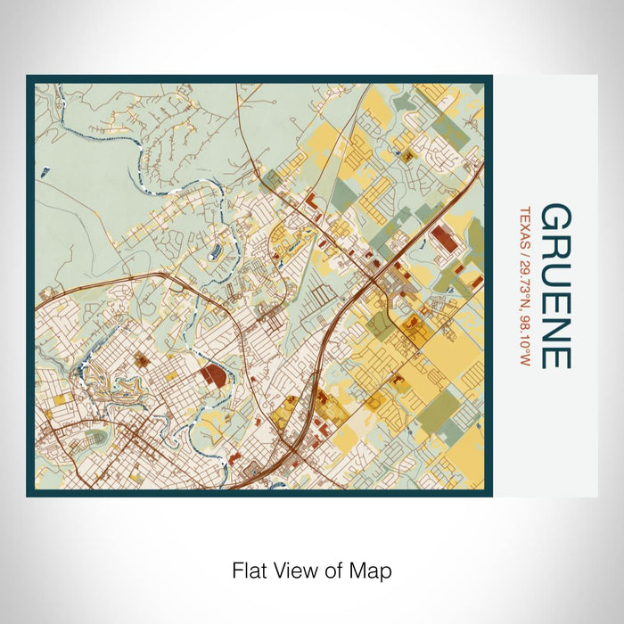 Rendered View of Gruene Texas Map on 20oz Stainless Steel Insulated Bottle with Bamboo Top with printed woodblock style map