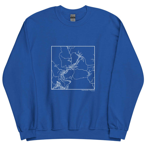 Guerneville California  Map Unisex Crewneck Sweater with City inscription in Royal Blue