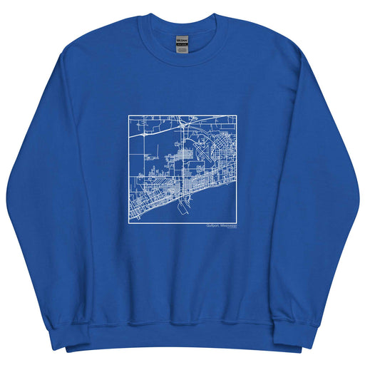 Gulfport Mississippi  Map Unisex Crewneck Sweater with City inscription in Royal Blue