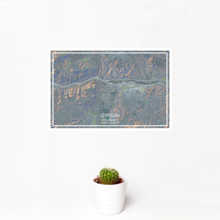 12x18 Gypsum Colorado Map Print Landscape Orientation in Afternoon Style With Small Cactus Plant in White Planter