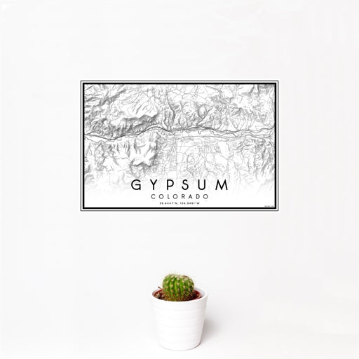 12x18 Gypsum Colorado Map Print Landscape Orientation in Classic Style With Small Cactus Plant in White Planter