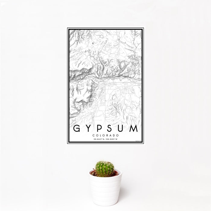 12x18 Gypsum Colorado Map Print Portrait Orientation in Classic Style With Small Cactus Plant in White Planter