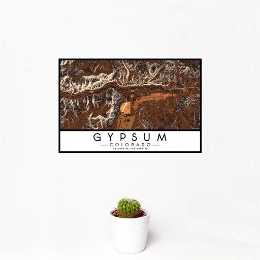 12x18 Gypsum Colorado Map Print Landscape Orientation in Ember Style With Small Cactus Plant in White Planter