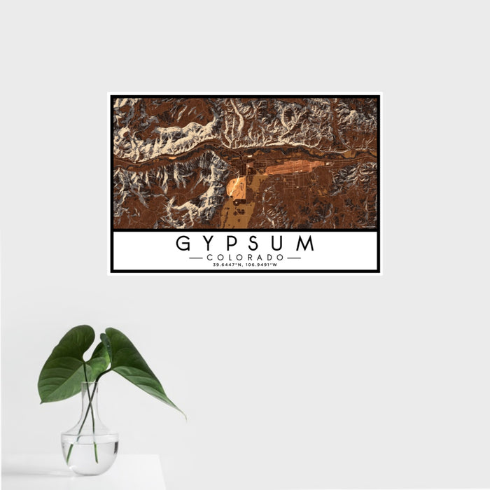 16x24 Gypsum Colorado Map Print Landscape Orientation in Ember Style With Tropical Plant Leaves in Water