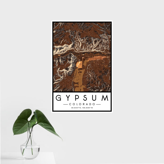 16x24 Gypsum Colorado Map Print Portrait Orientation in Ember Style With Tropical Plant Leaves in Water