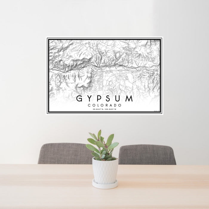 24x36 Gypsum Colorado Map Print Lanscape Orientation in Classic Style Behind 2 Chairs Table and Potted Plant