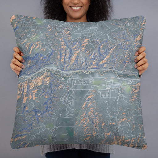 Person holding 22x22 Custom Gypsum Colorado Map Throw Pillow in Afternoon