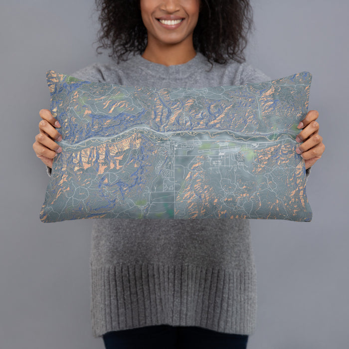 Person holding 20x12 Custom Gypsum Colorado Map Throw Pillow in Afternoon
