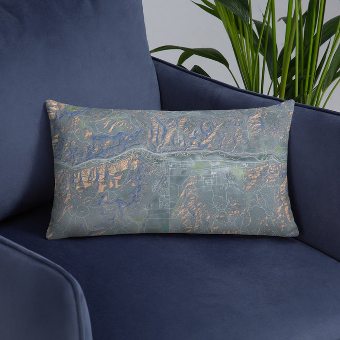 Custom Gypsum Colorado Map Throw Pillow in Afternoon on Blue Colored Chair