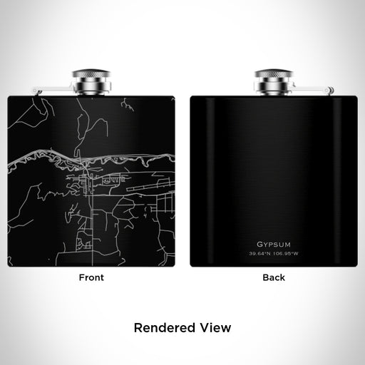 Rendered View of Gypsum Colorado Map Engraving on 6oz Stainless Steel Flask in Black