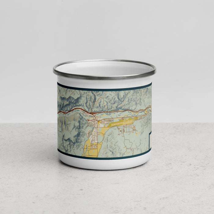 Front View Custom Gypsum Colorado Map Enamel Mug in Woodblock