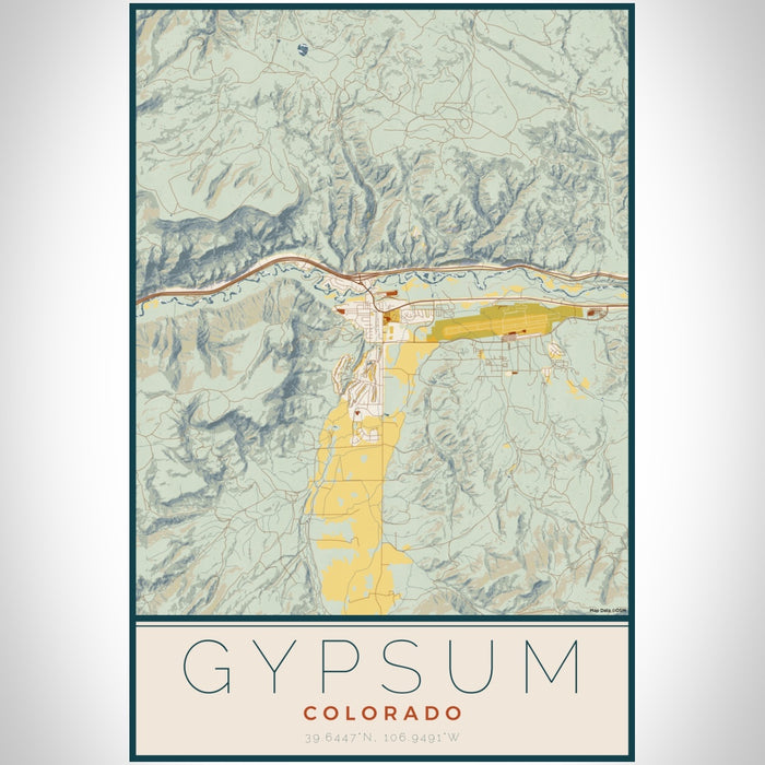Gypsum Colorado Map Print Portrait Orientation in Woodblock Style With Shaded Background