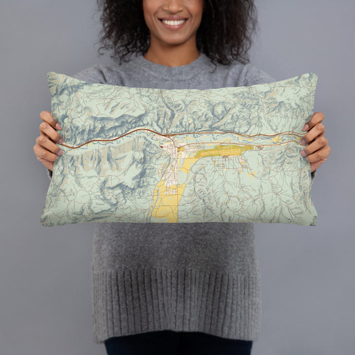 Person holding 20x12 Custom Gypsum Colorado Map Throw Pillow in Woodblock