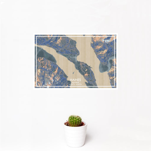 12x18 Haines Alaska Map Print Landscape Orientation in Afternoon Style With Small Cactus Plant in White Planter