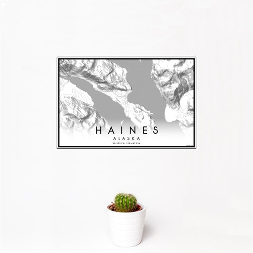 12x18 Haines Alaska Map Print Landscape Orientation in Classic Style With Small Cactus Plant in White Planter