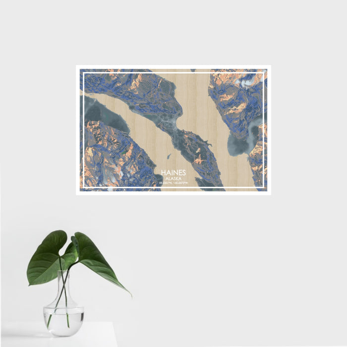 16x24 Haines Alaska Map Print Landscape Orientation in Afternoon Style With Tropical Plant Leaves in Water