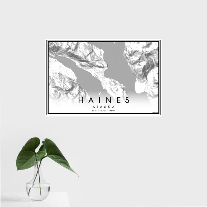 16x24 Haines Alaska Map Print Landscape Orientation in Classic Style With Tropical Plant Leaves in Water