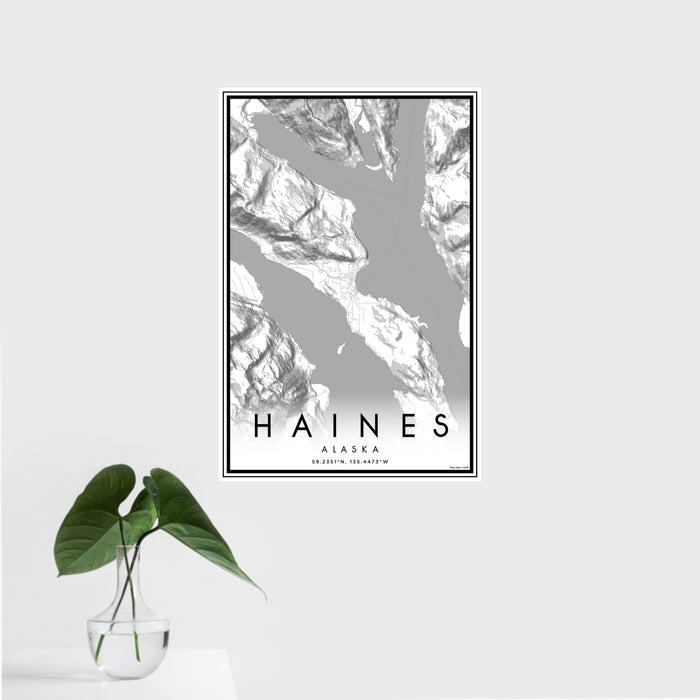 16x24 Haines Alaska Map Print Portrait Orientation in Classic Style With Tropical Plant Leaves in Water