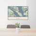 24x36 Haines Alaska Map Print Lanscape Orientation in Woodblock Style Behind 2 Chairs Table and Potted Plant