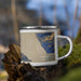 Right View Custom Haines Alaska Map Enamel Mug in Afternoon on Grass With Trees in Background