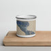 Front View Custom Haines Alaska Map Enamel Mug in Afternoon on Cutting Board