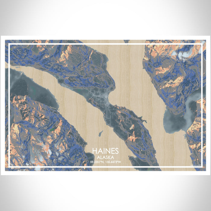 Haines Alaska Map Print Landscape Orientation in Afternoon Style With Shaded Background