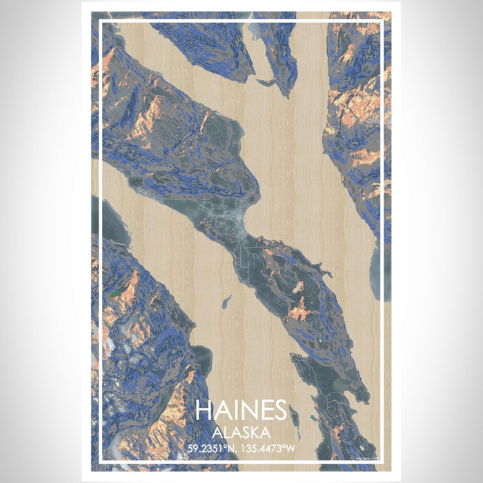 Haines Alaska Map Print Portrait Orientation in Afternoon Style With Shaded Background