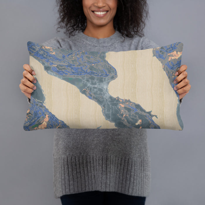 Person holding 20x12 Custom Haines Alaska Map Throw Pillow in Afternoon