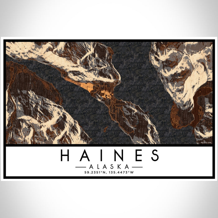 Haines Alaska Map Print Landscape Orientation in Ember Style With Shaded Background