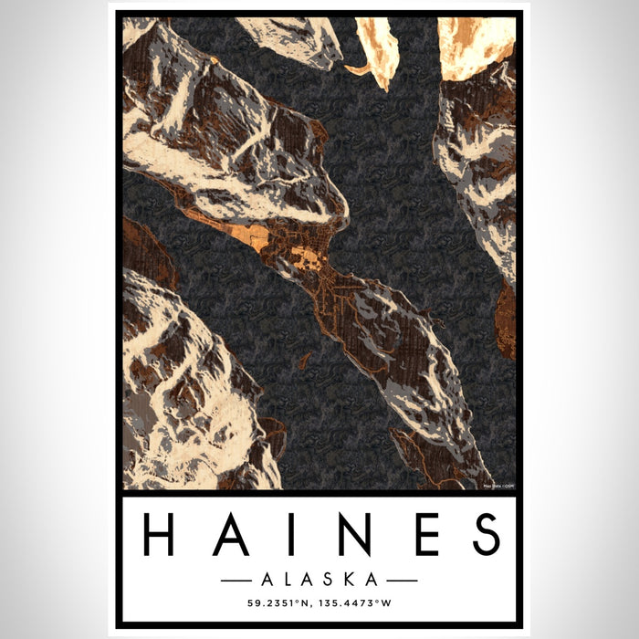 Haines Alaska Map Print Portrait Orientation in Ember Style With Shaded Background