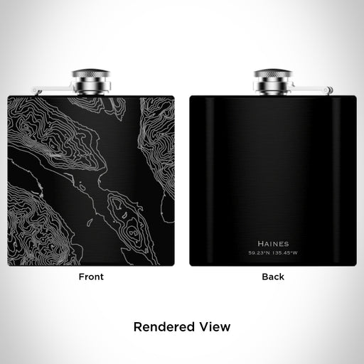 Rendered View of Haines Alaska Map Engraving on 6oz Stainless Steel Flask in Black