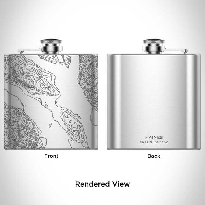 Rendered View of Haines Alaska Map Engraving on 6oz Stainless Steel Flask