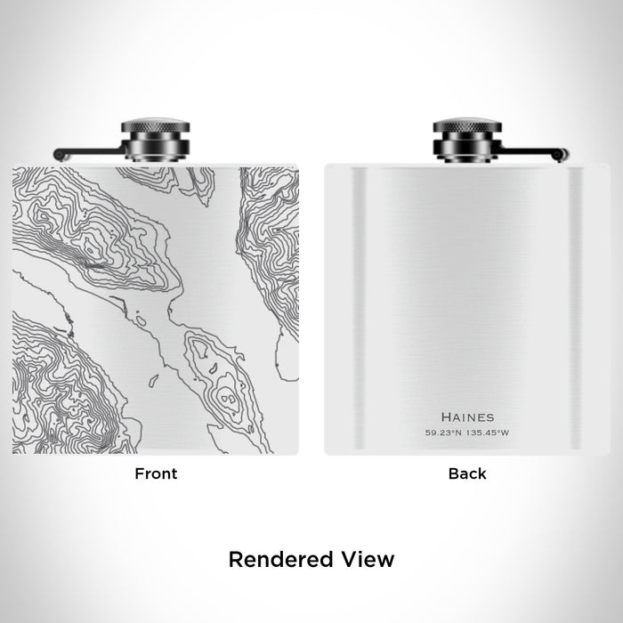 Rendered View of Haines Alaska Map Engraving on 6oz Stainless Steel Flask in White