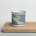 Front View Custom Haines Alaska Map Enamel Mug in Woodblock on Cutting Board