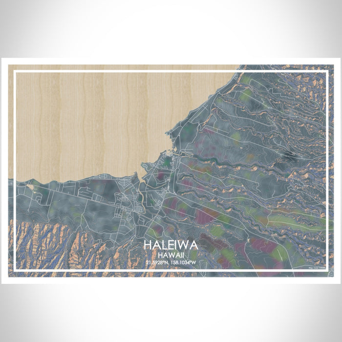 Haleiwa Hawaii Map Print Landscape Orientation in Afternoon Style With Shaded Background