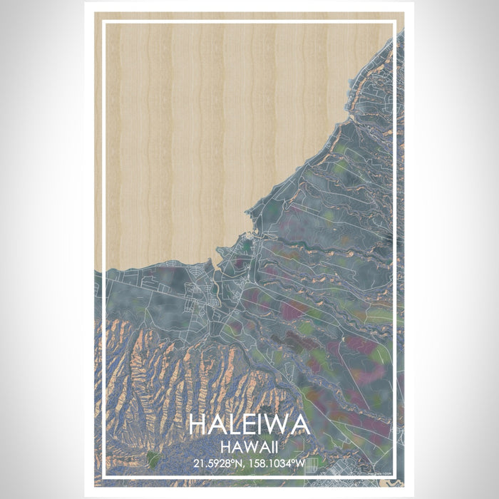 Haleiwa Hawaii Map Print Portrait Orientation in Afternoon Style With Shaded Background