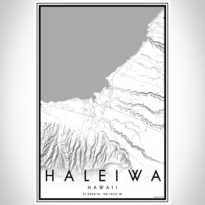 Haleiwa Hawaii Map Print Portrait Orientation in Classic Style With Shaded Background