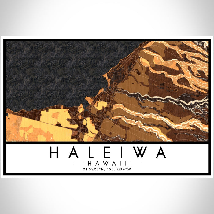 Haleiwa Hawaii Map Print Landscape Orientation in Ember Style With Shaded Background