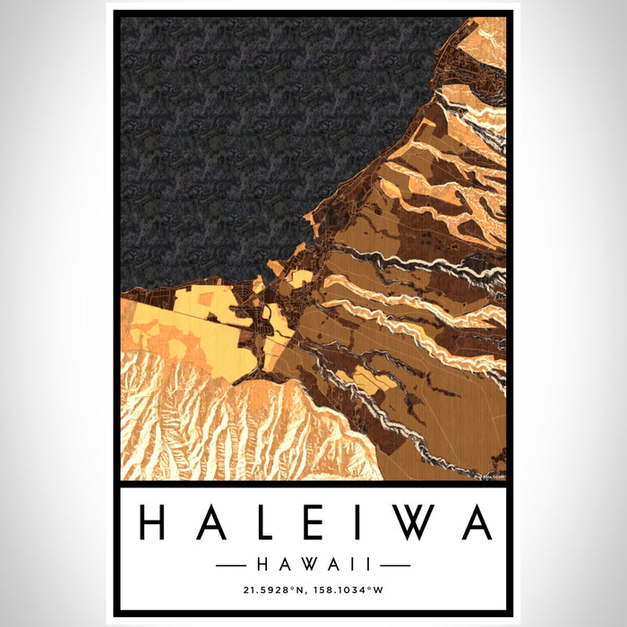 Haleiwa Hawaii Map Print Portrait Orientation in Ember Style With Shaded Background