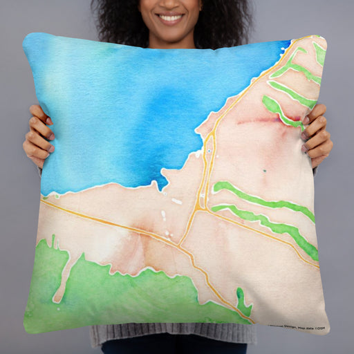 Person holding 22x22 Custom Haleiwa Hawaii Map Throw Pillow in Watercolor