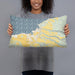 Person holding 20x12 Custom Haleiwa Hawaii Map Throw Pillow in Woodblock